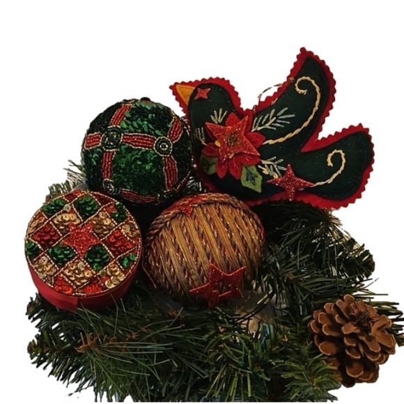 Hand Crafted Handmade Holiday ornaments Upcycled material hanging decoration - Picture 2 of 3